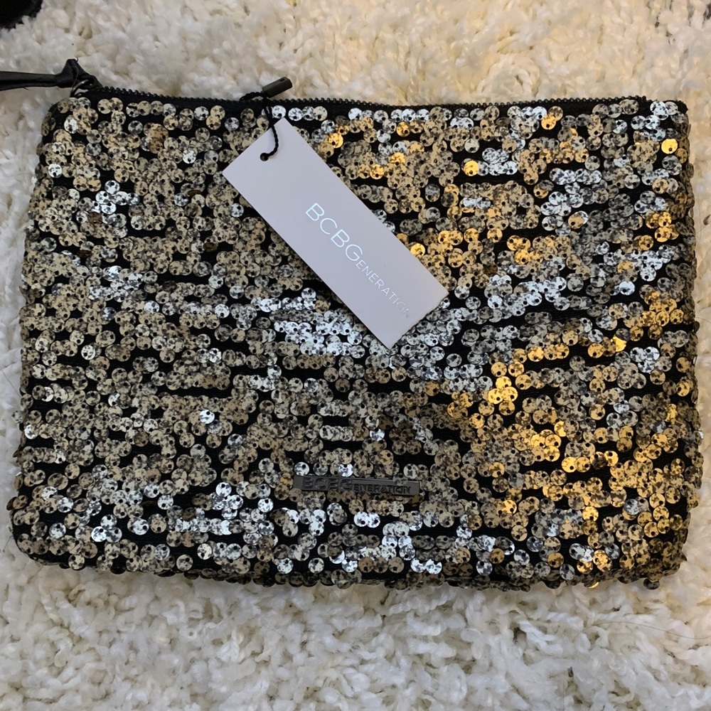 NWT BCBG Gold Sequin Clutch